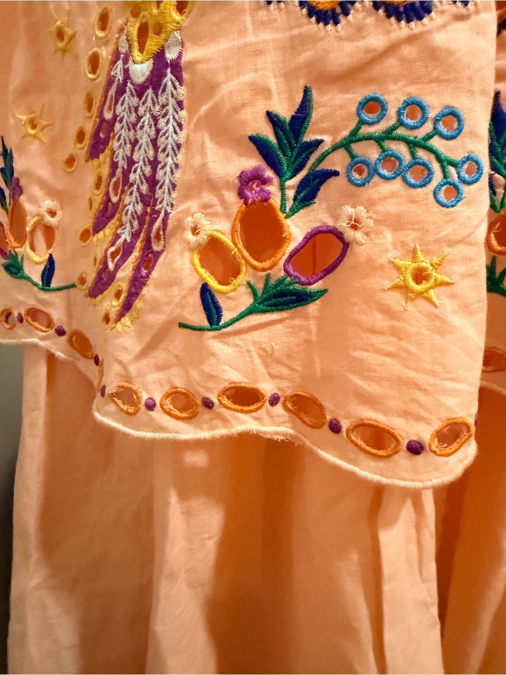 FARM Rio Peach Embroidered Tiered Midi Dress - Picture 8 of 11